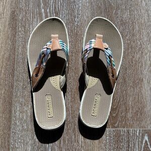 Sperry Plaid and Tan Flip Flops